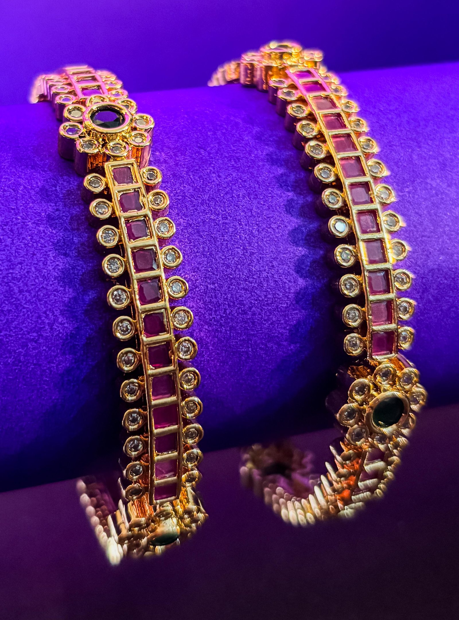 Elegant Ruby and Diamond-Style Bangles