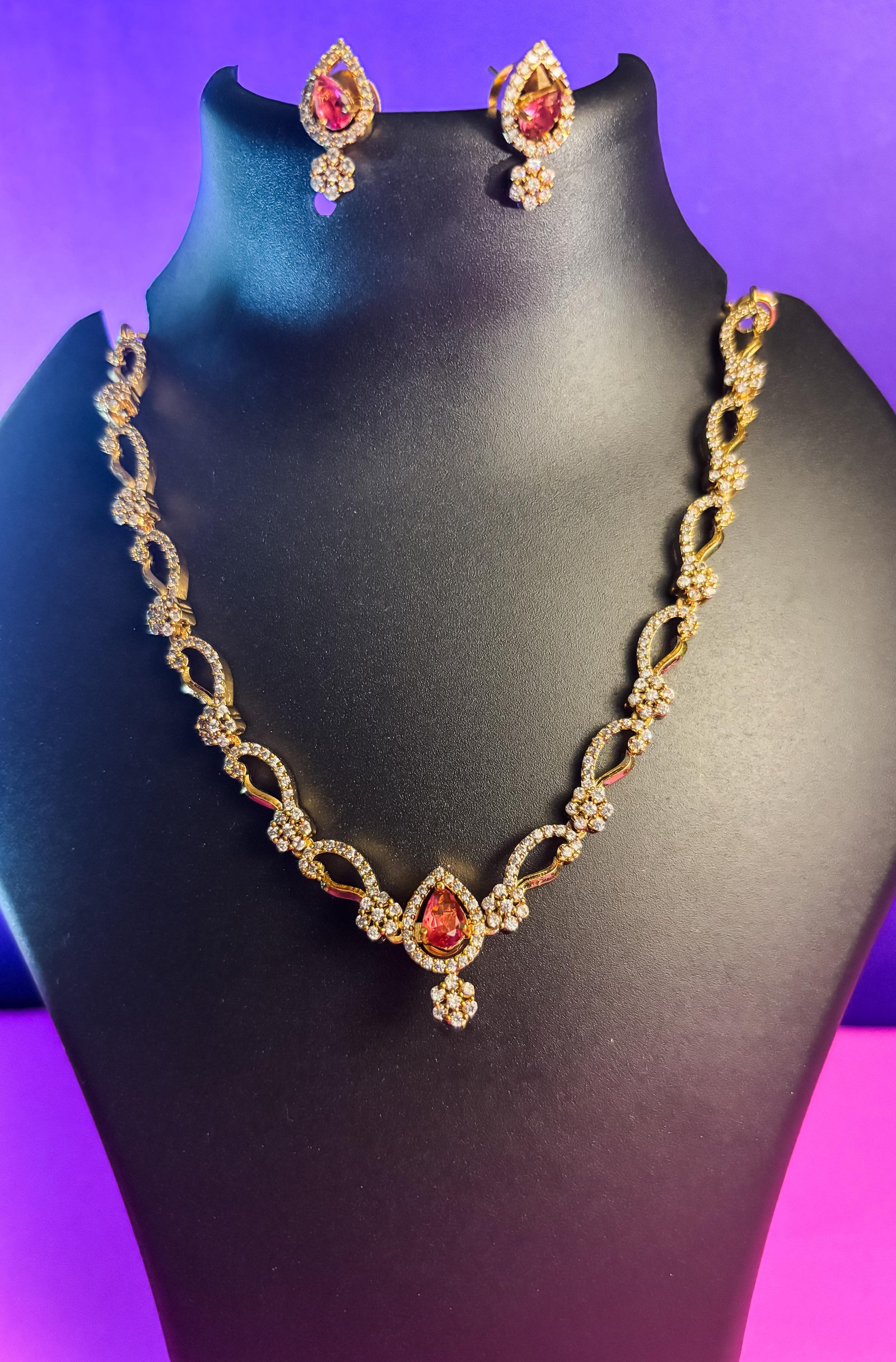 Elegant Ruby & Diamond Necklace Set